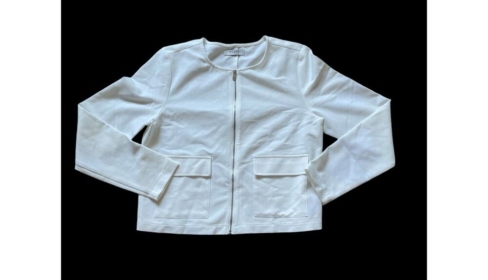 Pieces Womens/Teen White Cropped Zip Up Structured Jacket Size Small Classic